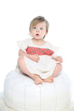 HAND EMBROIDERED TODDLER TEE/DRESS RED & GREEN PRINT AGE 1-3