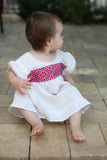HAND EMBROIDERED TODDLER TEE/DRESS PINK & BLUE