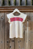 HAND EMBROIDERED TODDLER TEE/DRESS PINK & BLUE