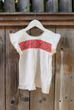 HAND EMBROIDERED TODDLER TEE/DRESS RED & GREEN PRINT AGE 1-3